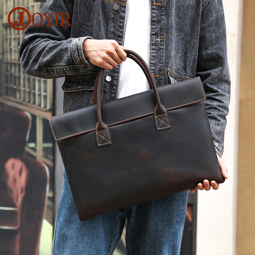 Briefcase Leather Slim - JOYIR Genuine Leather Vintage Men Slim