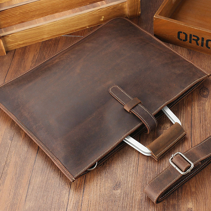 Men's Top Grain Crazy Horse Le - Briefcase Leather Slim 评论和价格